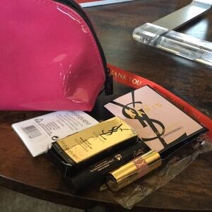 Yves Saint Laurent Pink and Gold Lipstick Cosmetic Bag Set